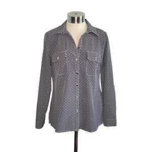 Notations Black & White Polka Dot Geometric Print Button-Up Shirt Women's Size S